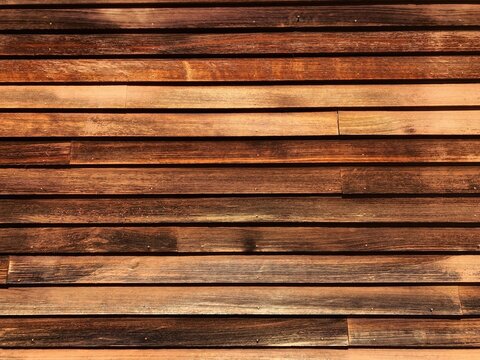 Rustic Premium Horizontal Slatted Dark Brown Stained Varnished Natural Wood Grain Wooden Board Planks wall texture background