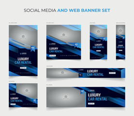 Luxury car rental social media post story and web banner template