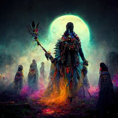The shaman and his tribe, made with AI