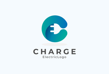 Abstract Letter C Electric Plug Logo, Letter E and Plug combination with gradient colour, flat design logo template, vector illustration