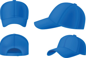 Set of blue baseball caps isolated on white background. Vector illustration.
