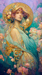 Fototapeta na wymiar Portrait of a beautiful fairy floral woman