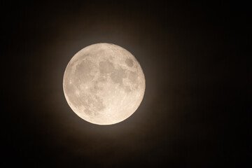 Full Moon Illumination And A Halo Around It With visible craters. Taken From Northern Hemisphere