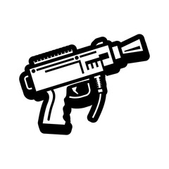 Laser tag gun illustration in simple black and white	