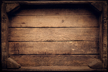 an empty wooden box in rustic style top view with a pronounced texture of aged wood - Powered by Adobe