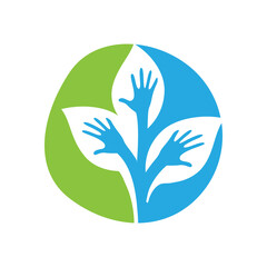 3 hands as a bunch of leafs forming a circle	