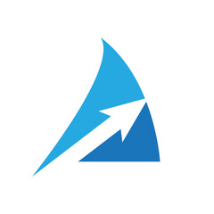 A simple abstract icon of sail with arrow across it creating a two-tone colors	