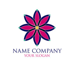 Flower Eight Petals Logo Design Delicate Company Spring multicolor blue purple violet green yellow