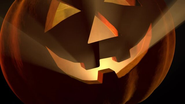 Animated Laughing Happy Halloween Carved Pumpkin with Volumetric Lighting