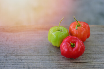 fresh cherry , on wood background, Red fresh cherry, High vitamin C and antioxidant fruits.