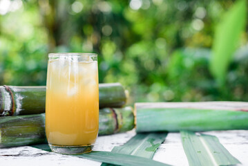Sugar cane juice, Sugar cane drink with ice.
