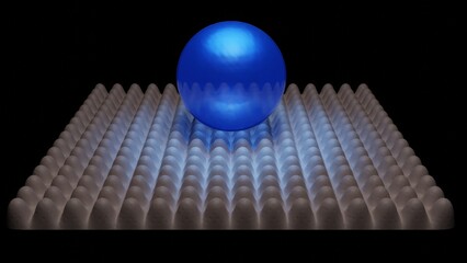 Liquid on hydrophobic surface. Water drop on superhydrophobic material. Water droplet on nanomaterial . 3d render illustration