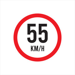 Isolated Road Maximum Speed limit sign 55 kmh sign icon on white background vector illustration.