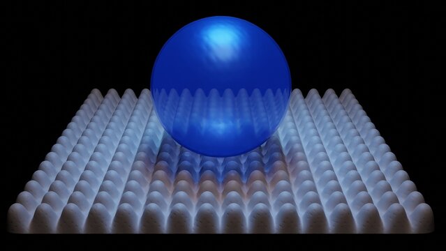 Liquid on hydrophobic surface. Water drop on superhydrophobic material. Water droplet on nanomaterial . 3d render illustration