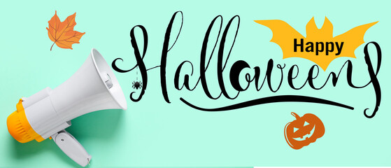 Advertising banner with magnifier for happy Halloween