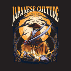 japanese samurai art illustration for t-shirt design and print