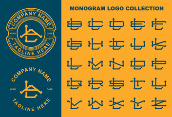 Monogram logo collection LA Monogram To LZ Monogram Logo Design collection with circle badge vector  - obrazy, fototapety, plakaty