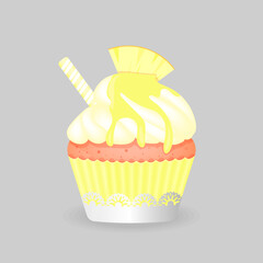 Cupcake in a yellow tartlet with a piece of pineapple