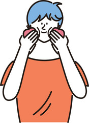 りんごを左右の手で1つずつ持っているアジア人女性のイラスト素材