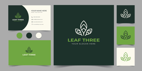eco friendly leaf monoline logo and business card