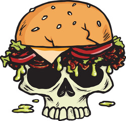 Skull Burger Hamburger Fries Art Illustration