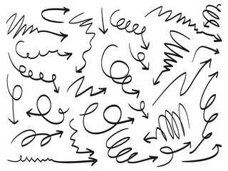 Hand drawn Arrows icons Set. arrow icon with various directions. Doodle design element of vector illustration. isolated on a white background.