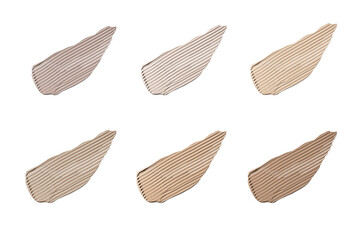 Cosmetic swatches makeup foundation or concealer isolated on transparent background. Different...