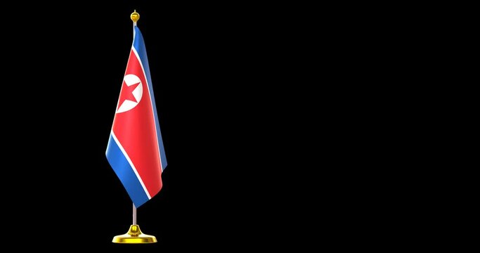 3d render of North Korea flag on pole for countries summit and political meeting, transparent background in mov format.