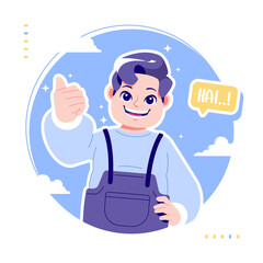 regards gesture cute boy cartoon character illustration