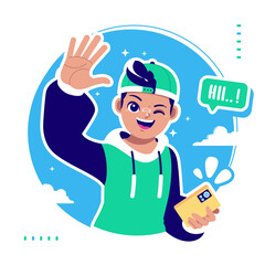 say hi cute boy cartoon character illustration