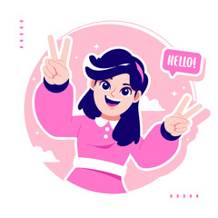 self introduction cute girl cartoon character illustration