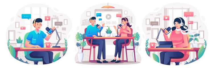 Set of Podcast and broadcasting concept design vector illustration