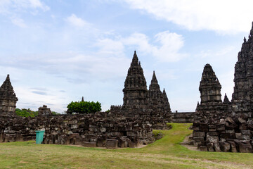 view of the largest Hindu temple, Prambanan temple in the Sleman area, Yogyakarta
