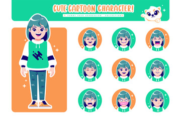 different face emotion nosy girl cartoon character collection 1