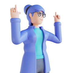 3D illustration woman pointing up