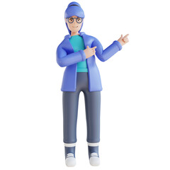 3D illustration woman pointing aside