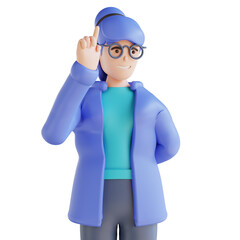 3D illustration of person showing one finger