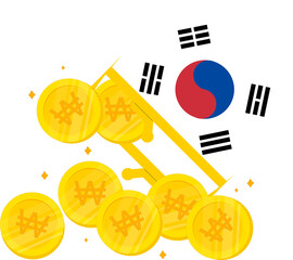 South Korean Flag hand  drawn,South Korean won