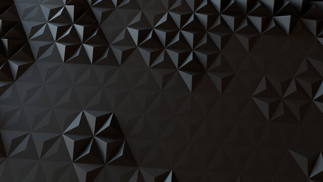 Black Polygonal Surface with Tetrahedrons. High Tech, Dark 3d Background.