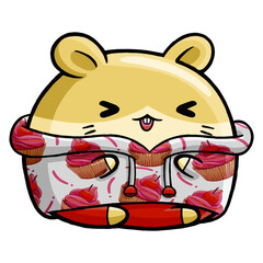 Cute hamster wearing cup cake sweater hoodie in cartoon style