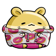 Cute hamster wearing donut sweater hoodie in cartoon style