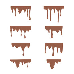 Melted chocolate dripping set on white background