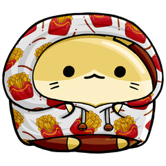 Cute hamster wearing french fries sweater hoodie in cartoon style