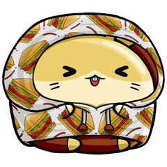 Cute hamster wearing sandwich sweater hoodie in cartoon style