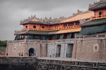 Hue, Vietnam - March 6th, 2020 : Entrance of Hue's imperial city, home of the last king of Vietnam