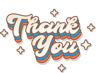 thank you. Colorful Retro Cartoon Sticker text With Twinkle Star
