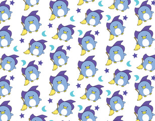 Halloween Spooky Witch Penguin Pattern background vector.