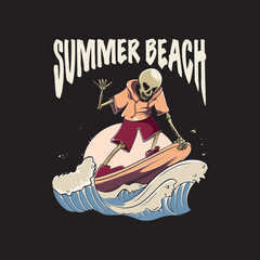 summer beach skull illustration for t-shirt design