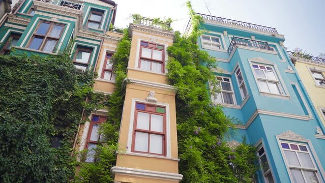 Authentic colorful historical balat houses.
Streets with historical Greek houses and cobblestone streets.
