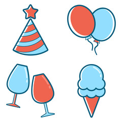 Obraz premium Happy birthday icon set, cartoon style